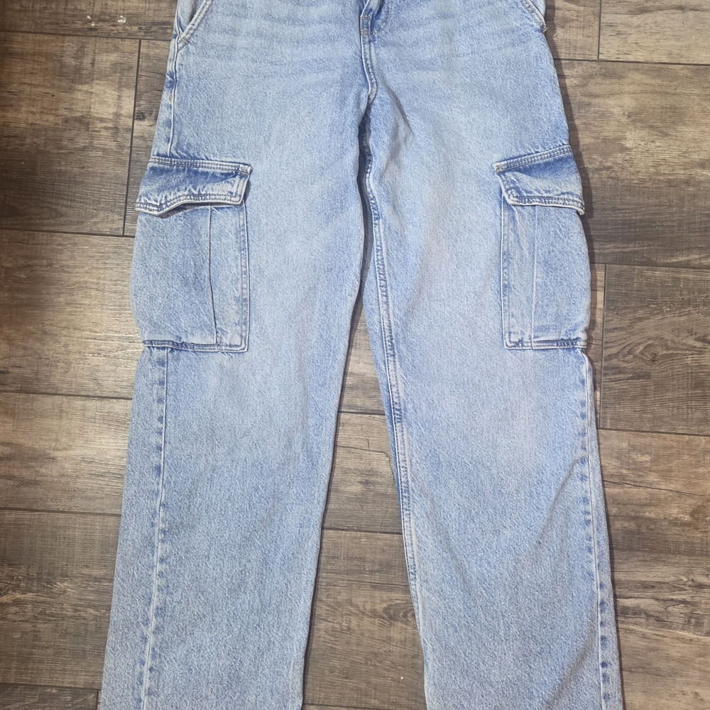Vintage Chic Berkshka Light Blue Cargo Designer Jeans for Woman - Size 00 Pants - Picture 3 of 10
